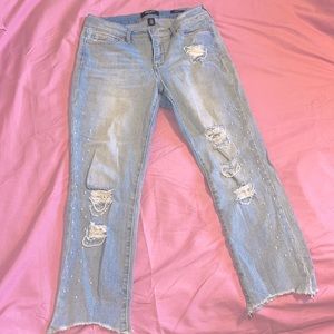 Pearl embellished light wash jeans